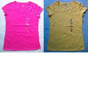Pack of 2 Imagin8 Women's Cotton Blend Scoop Neck T-Shirt (Pink & Yellow), Small